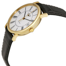Load image into Gallery viewer, Longines Presence Automatic 18K Yellow Gold White Dial Black Leather Strap Date Mens Watch L4.778.6.11.0