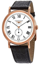 Load image into Gallery viewer, Longines Presence Automatic Rose Gold PVD White Dial Black Leather Strap Date Mens Watch L4.805.1.11.2