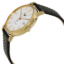 Load image into Gallery viewer, Longines Presence Automatic Yellow Gold PVD White Dial Black Leather Strap Date Mens Watch L4.921.2.12.2