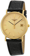 Load image into Gallery viewer, Longines Presence Unisex Gold PVD Case Black Leather Strap Watch L47202322