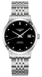 Longines Record Automatic COSC Stainless Steel Black Dial Diamonds Date Mens Watch L2.820.4.57.6