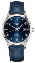 Load image into Gallery viewer, Longines Record Automatic COSC Stainless Steel Blue Dial Blue Leather Strap Date Mens Watch L2.821.4.96.4