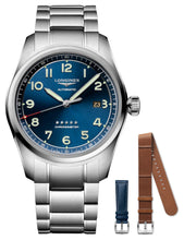 Load image into Gallery viewer, Longines Spirit Prestige Edition Automatic COSC Stainless Steel Blue Dial Interchangeable Blue/Brown Leather Strap Date Mens Watch L3.811.4.93.9