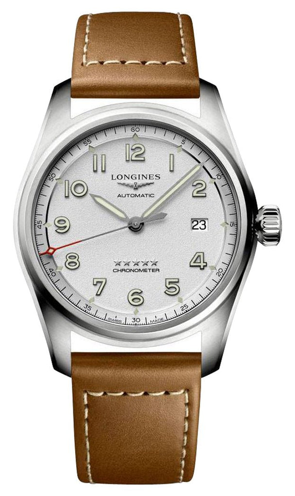 Longines Spirit Prestige Edition Automatic COSC Stainless Steel Silver Dial Interchangeable Brown Leather/NATO Strap Date Mens Watch L3.811.4.73.9
