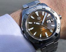 Load image into Gallery viewer, Tag Heuer Aquaracer Calibre 5 Automatic Sunray Brown Dial Silver Steel Strap Watch for Men - WAY2018.BA0927
