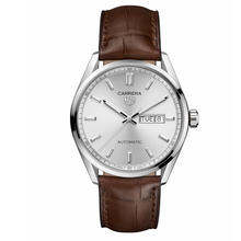 Load image into Gallery viewer, Tag Heuer Carrera Day Date Silver Dial Brown Leather Strap Watch for Men - WBN2011.FC6484