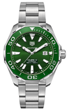 Load image into Gallery viewer, Tag Heuer Aquaracer Calibre 5 Green Dial Silver Steel Strap Watch for Men - WAY201S.BA0927