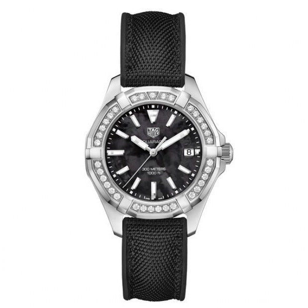 Tag Heuer Aquaracer Diamonds Mother of Pearl Black Dial Black Nylon Strap Watch for Women - WAY131P.FT6092