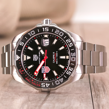Load image into Gallery viewer, Tag Heuer Aquaracer Automatic Match Timer Black Dial Silver Steel Strap Watch for Men - WAY201G.BA0927
