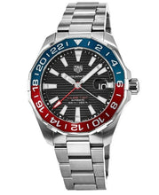 Load image into Gallery viewer, Tag Heuer Aquaracer GMT Caliber 7 Pepsi Black Dial Silver Steel Strap Watch for Men - WAY201F.BA0927