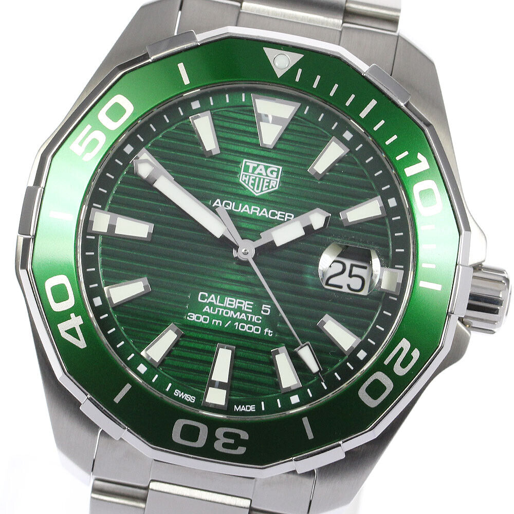 Tag Heuer Aquaracer Calibre 5 Green Dial Silver Steel Strap Watch for Men - WAY201S.BA0927