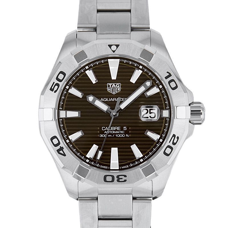 Tag Heuer Aquaracer Calibre 5 Automatic Sunray Brown Dial Silver Steel Strap Watch for Men - WAY2018.BA0927