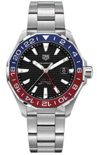 Load image into Gallery viewer, Tag Heuer Aquaracer GMT Caliber 7 Pepsi Black Dial Silver Steel Strap Watch for Men - WAY201F.BA0927