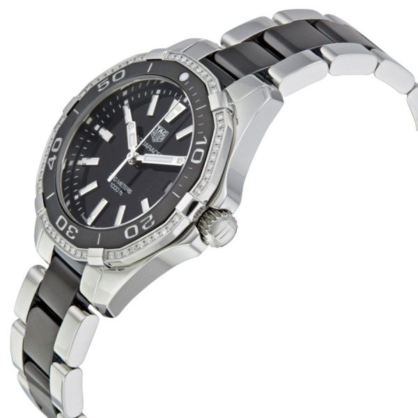 Tag Heuer Aquaracer Quartz Diamonds Black Dial Two Tone Steel Strap Watch for Women - WAY131G.BA0913