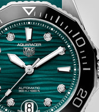 Load image into Gallery viewer, Tag Heuer Aquaracer Professional 300 Automatic Diamonds Green Dial Green Rubber Strap Watch for Women - WBP231G.FT6226