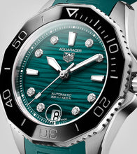 Load image into Gallery viewer, Tag Heuer Aquaracer Professional 300 Automatic Diamonds Green Dial Green Rubber Strap Watch for Women - WBP231G.FT6226