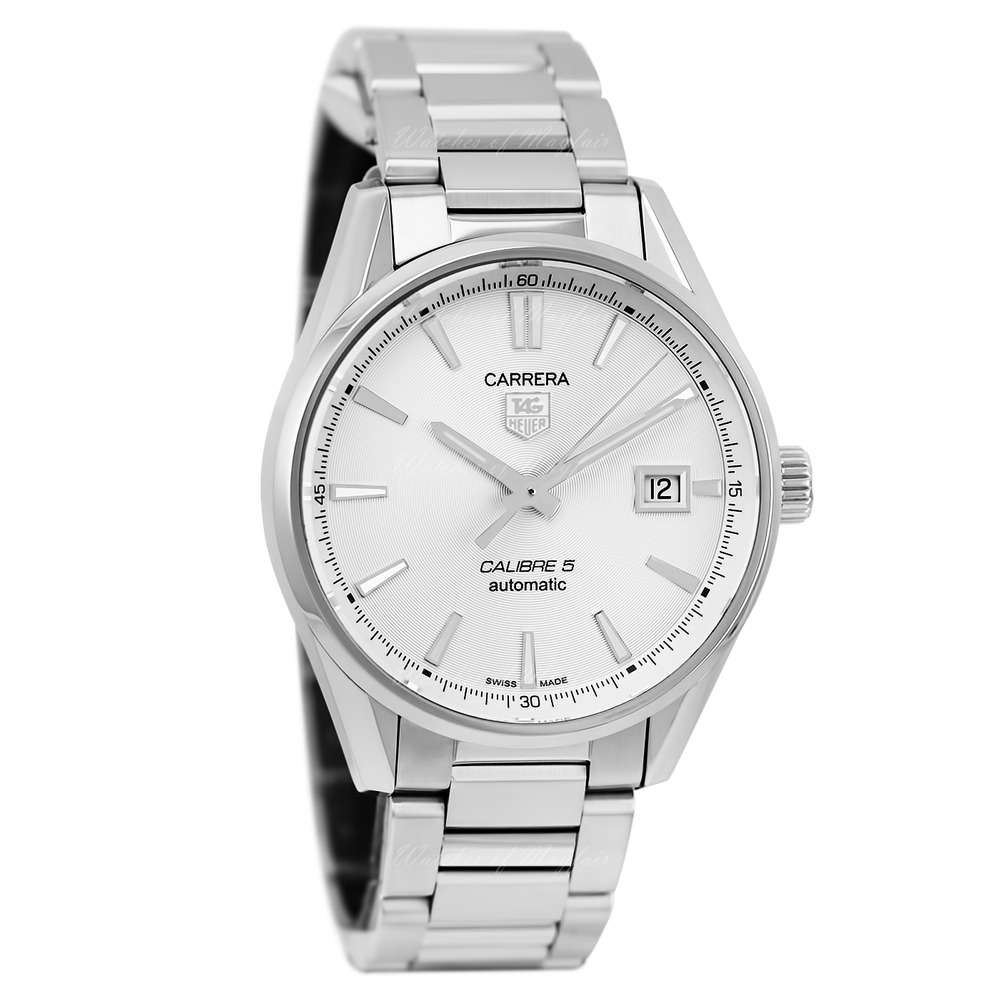 Tag Heuer Carrera Automatic Caliber 5 White Dial Silver Steel Strap Watch for Men - WAR211B.BA0782