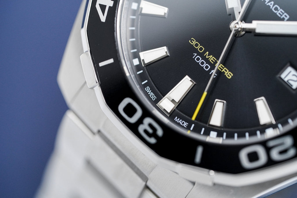 Tag Heuer Aquaracer Quartz Black Dial Silver Steel Strap Watch for Men - WAY101A.BA0746
