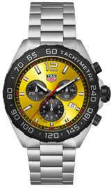Tag Heuer Formula 1 Quartz Chronograph Yellow Dial Silver Steel Strap Watch for Men - CAZ101AM.BA0842