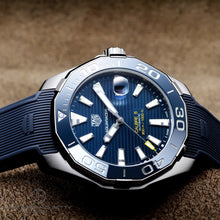 Load image into Gallery viewer, Tag Heuer Aquaracer Calibre 5 Automatic Blue Dial Blue Rubber Strap Watch for Men - WAY201B.FT6150