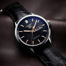 Load image into Gallery viewer, Tag Heuer Carrera Day Date Black Dial Black Leather Strap Watch for Men - WBN2013.FC6503