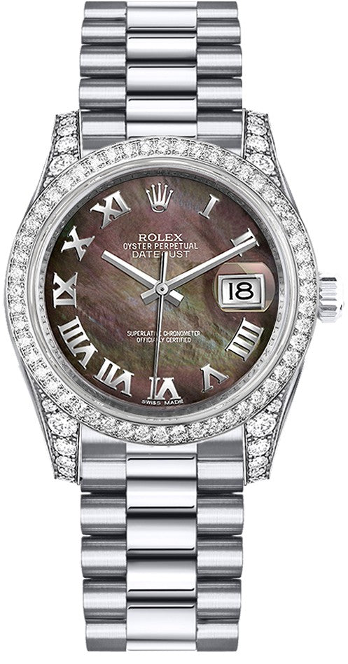 Rolex Datejust 31 Black Mother of Pearl Dial Diamond Watch 178159