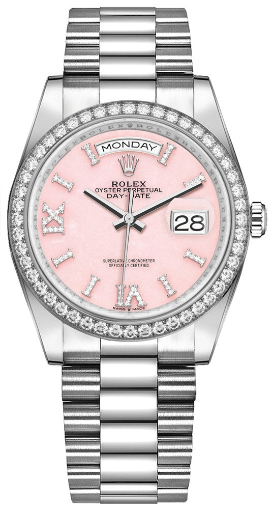 Rolex Day-Date 36 Pink Opal Diamond Women's Watch 128349RBR-0008