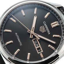 Load image into Gallery viewer, Tag Heuer Carrera Day Date Black Dial Black Leather Strap Watch for Men - WBN2013.FC6503