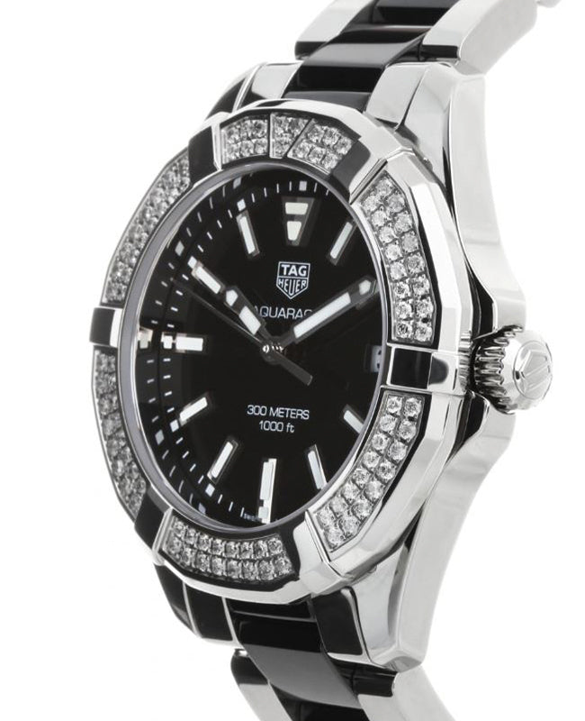Tag Heuer Aquaracer Quartz Diamonds Black Dial Two Tone Steel Strap Watch for Men - WAY131E.BA0913