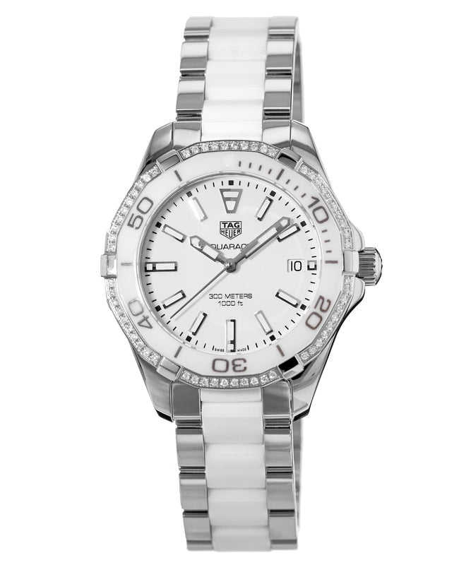 Tag Heuer Aquaracer Diamonds White Dial Two Tone Steel Strap Watch for Women - WAY131H.BA0914