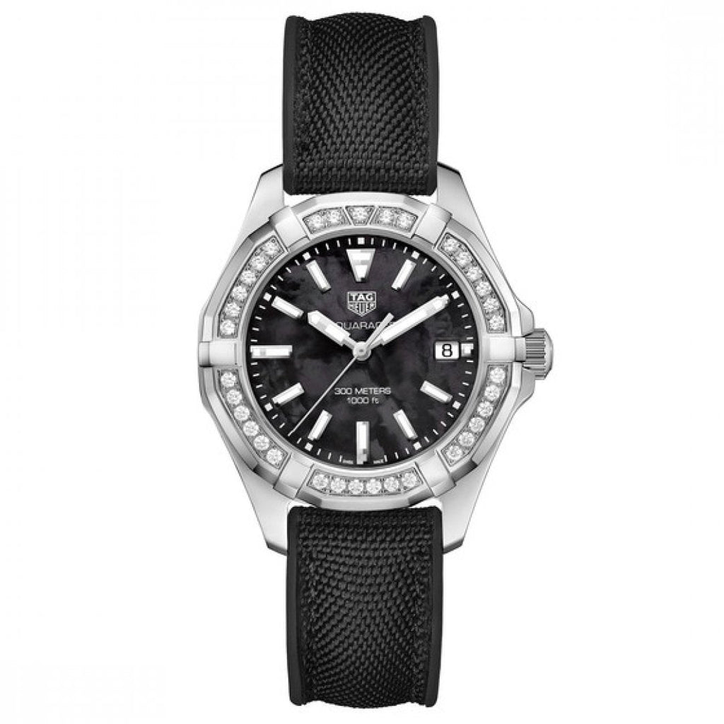 Tag Heuer Aquaracer Diamonds Mother of Pearl Black Dial Black Nylon Strap Watch for Women - WAY131P.FT6092