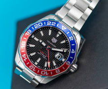 Load image into Gallery viewer, Tag Heuer Aquaracer GMT Caliber 7 Pepsi Black Dial Silver Steel Strap Watch for Men - WAY201F.BA0927