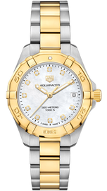 Tag Heuer Aquaracer White Mother of Pearl Dial Two Tone Steel Strap Watch for Women - WBD1322.BB0320