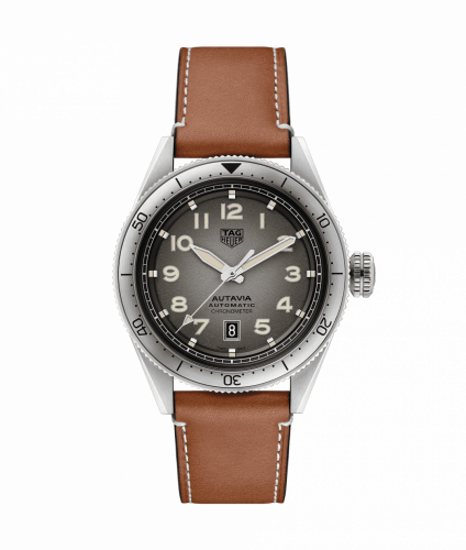 Tag Heuer Autavia Isograph Grey Dial Calfskin Brown Leather Strap Watch for Men - WBE5111.FC8267