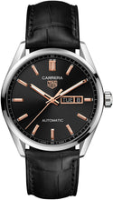 Load image into Gallery viewer, Tag Heuer Carrera Day Date Black Dial Black Leather Strap Watch for Men - WBN2013.FC6503