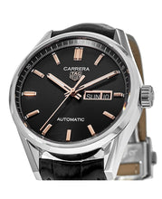 Load image into Gallery viewer, Tag Heuer Carrera Day Date Black Dial Black Leather Strap Watch for Men - WBN2013.FC6503