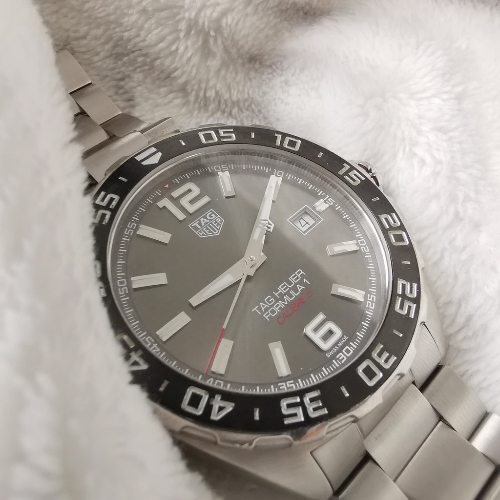 Tag Heuer Formula 1 Calibre 5 Chronograph Anthracite Dial Silver Steel Strap Watch for Men - WAZ2011.BA0842