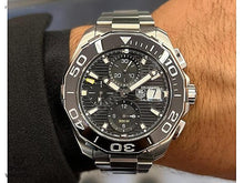 Load image into Gallery viewer, Tag Heuer Aquaracer Calibre 16 Day-Date Black Dial Silver Steel Strap Watch for Men - CAY211A.BA0927